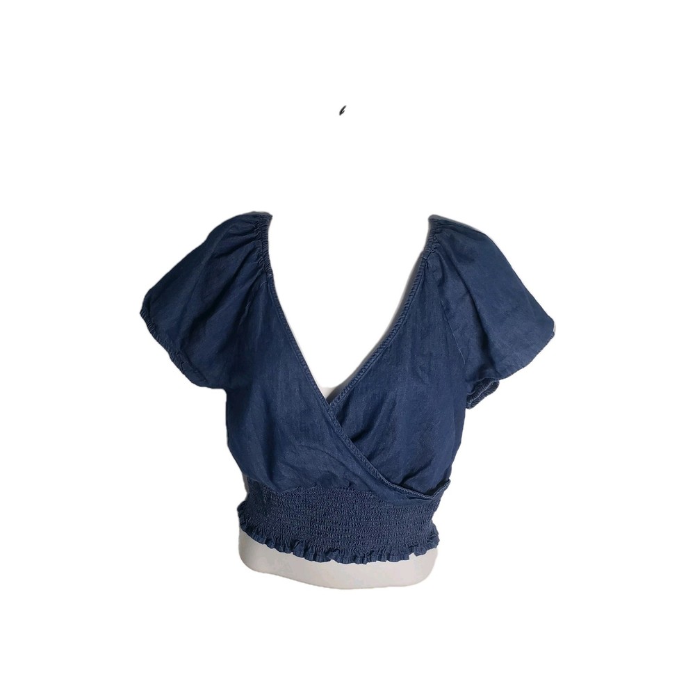 Cottagecore Boho Blue Rain Crop Blouse Top Womens Size M