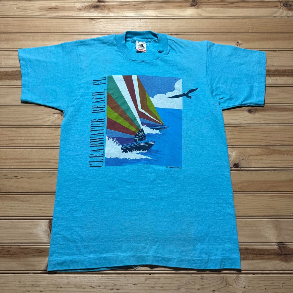 Vintage 80s 1989 Clearwater Beach Florida Sailboat T-Shirt USA Made Size Medium