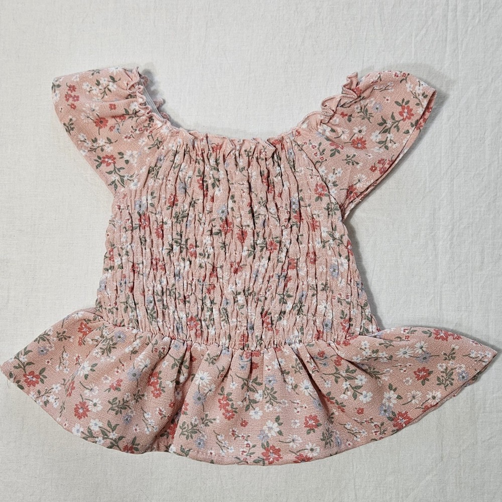Girls 2T Smocked Camisole Top Pink Floral Ruffled Baby Doll Gypsy Little Lass