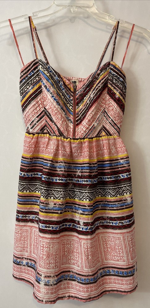 Roxy Womens XS Pink Striped Elastic-Back Short Sleeveless Pleated Dress! A4331