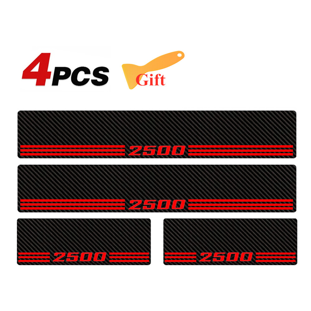 4pcs Red Carbon Fiber Leather Door Sill Protectors for Ram 2500 Cab
