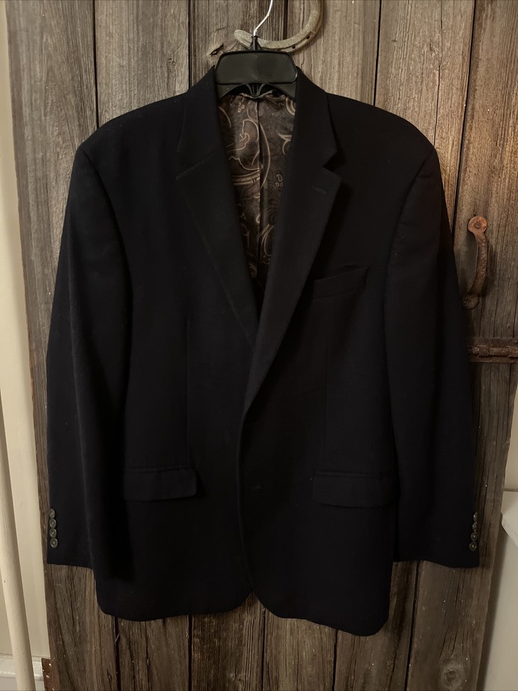 Vintage Polo Ralph Lauren Blazer Mens 42R Navy Blue Wool Sport Coat Paisley Line