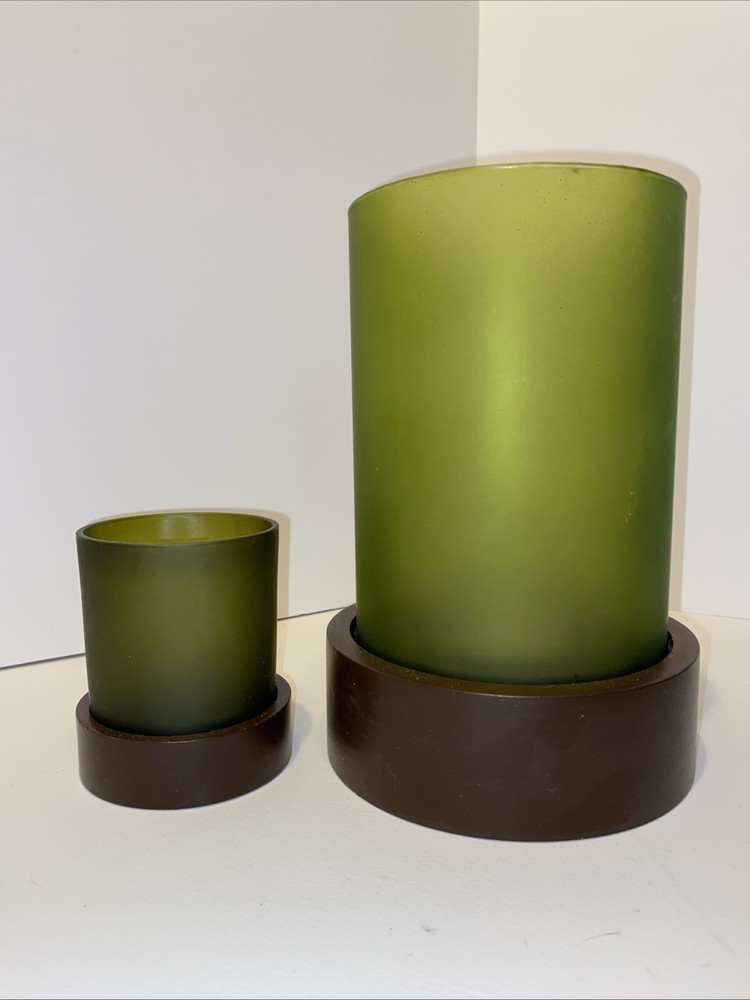 Better Homes And Gardens Green Candle Holder Wood Base Vintage Look