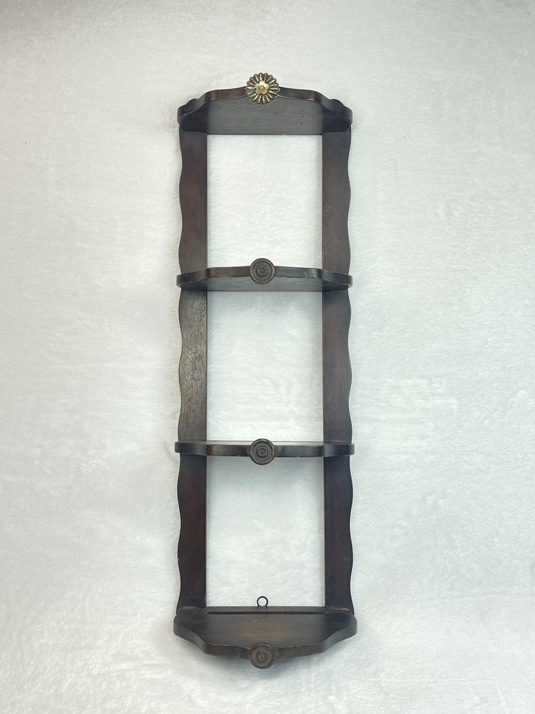 Vintage Wood 3 Tier Narrow Wall Shelf Rustic Farmhouse Display 18” Dark Stain