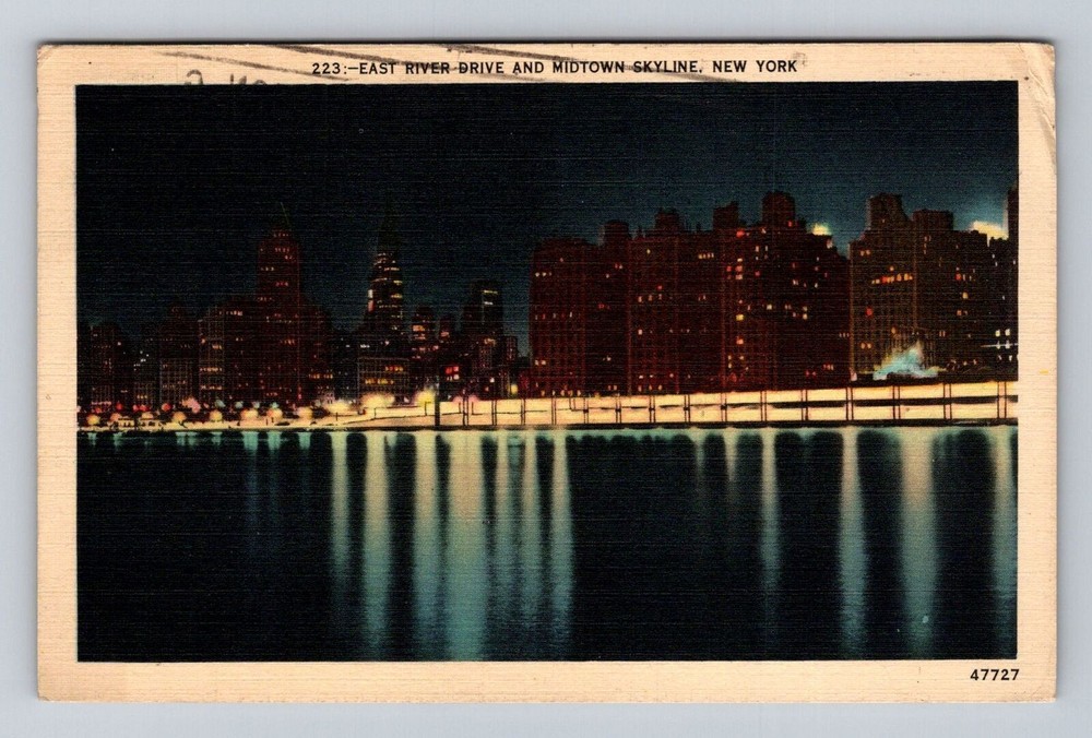 New York City NY-New York, East River Drive, Skyline, Vintage c1943 Postcard
