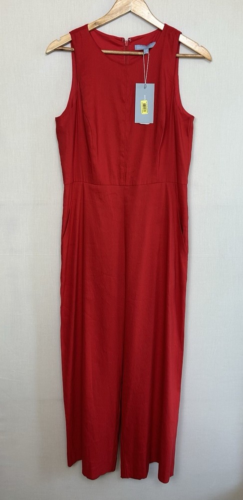 NWT Antonio Melani Red Linen Blend Sleeveless Belted Wide Leg Jumpsuit SZ 6