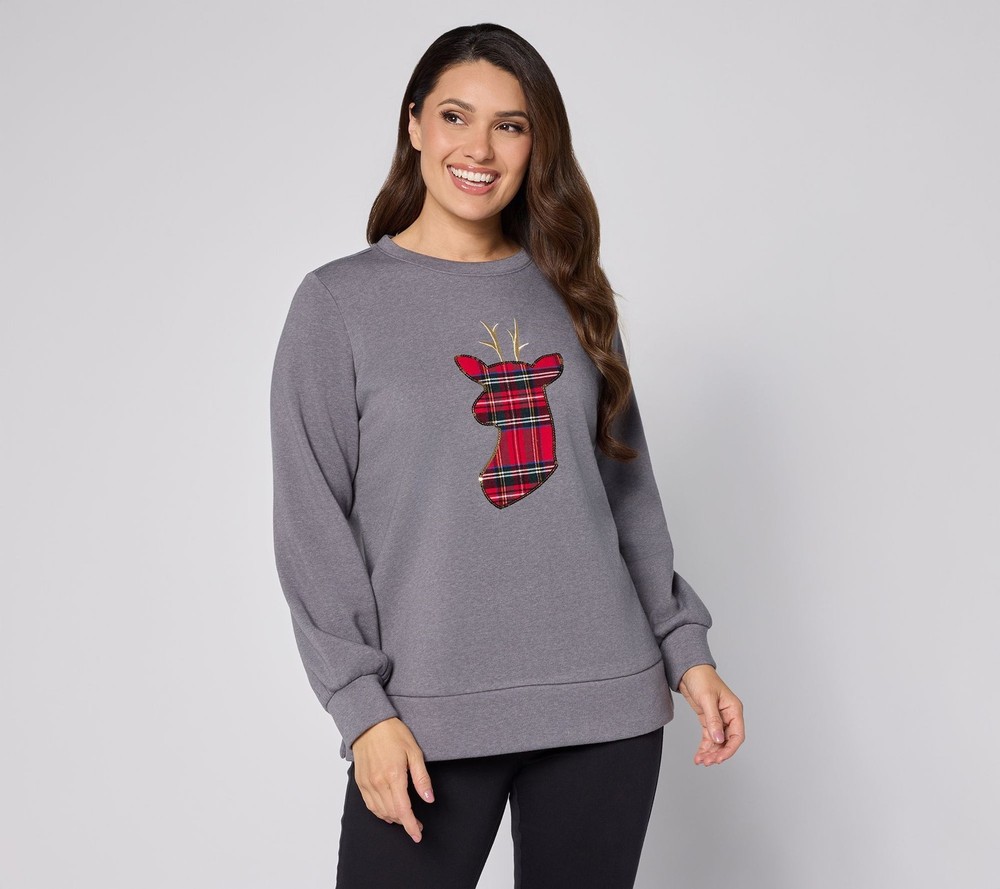 Belle by Kim Gravel Women's Top Sz L Totally Tartan Holiday Multi-colored