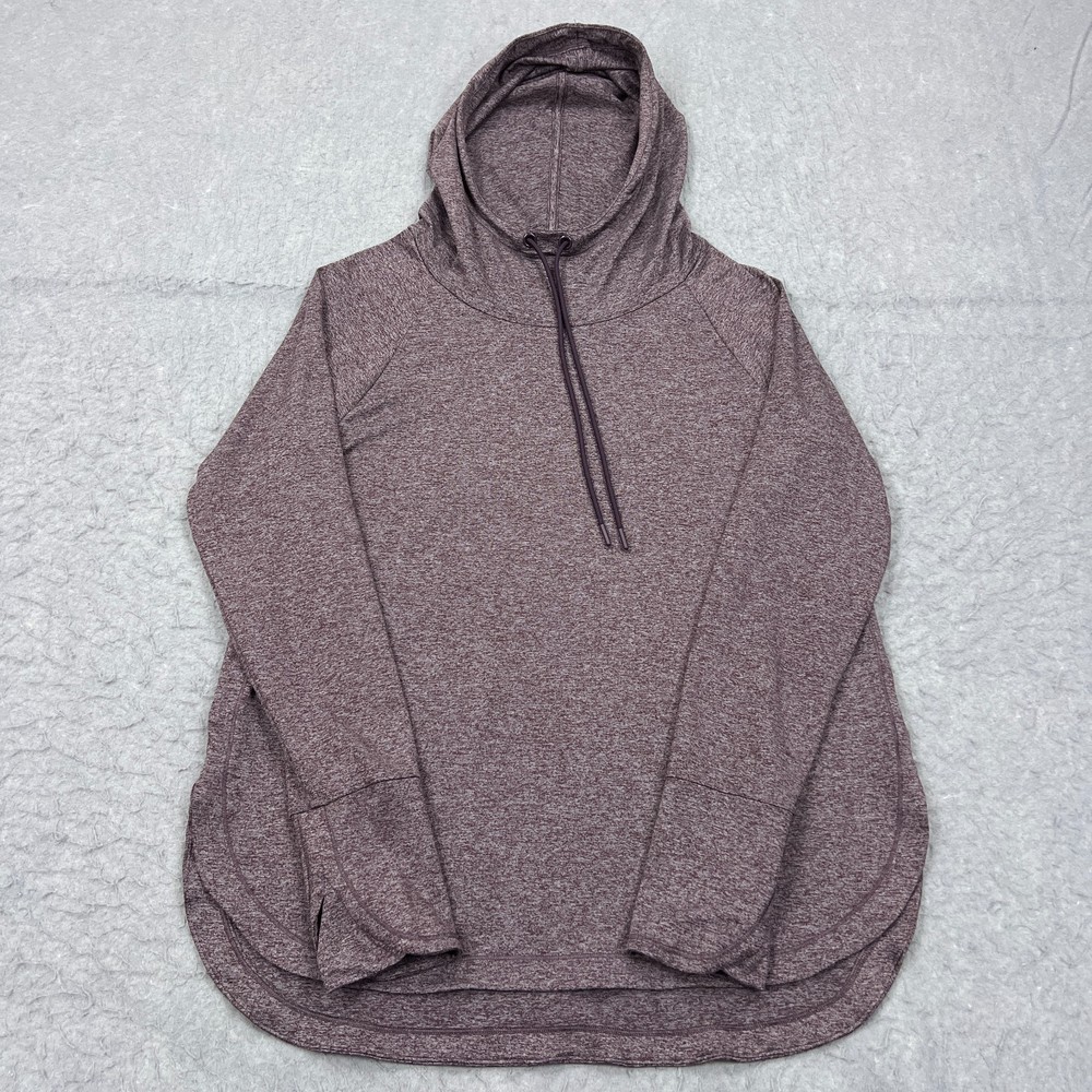 Athleta Uptempo Hoodie Sweatshirt Large Purple Pullover Drawstring High Low Hem
