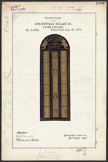 Photo:Springfield Collar Co Cribbage Paper Collars Trademark 1876