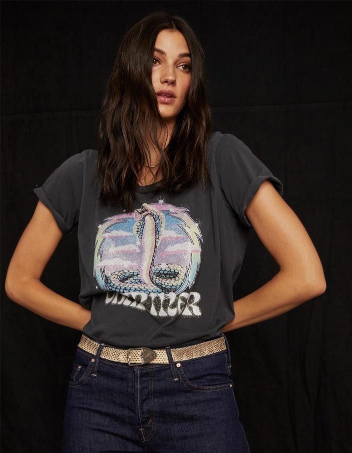 Mother Tee Womens Small Faded Black The Oversized Goodie Goodie Charmer Cobra