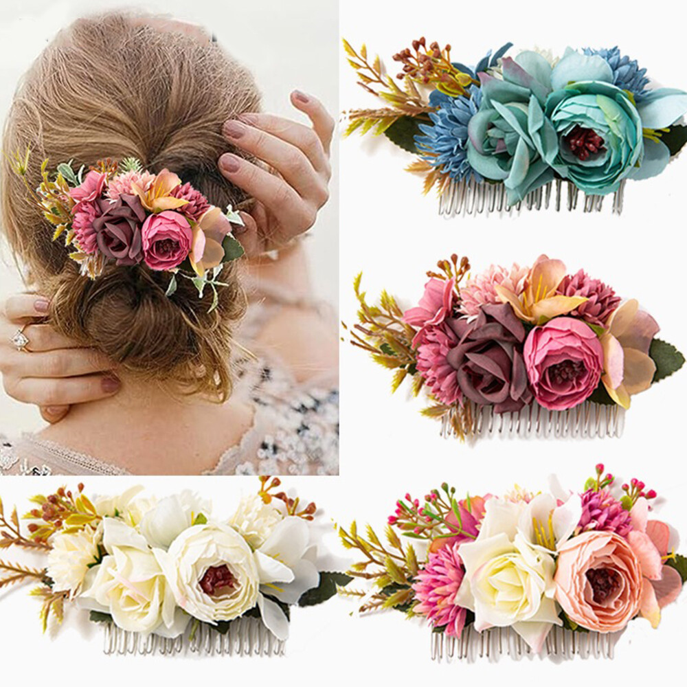 Brides Wedding Flower Hair Comb Hairpin Flower Hair Combs Headwear Accessories