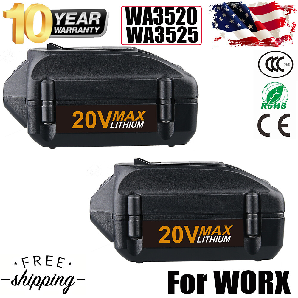 2-Pack WA3578 4.0Ah 20V Lithium Battery for Worx WA3520 WA3525 WA3575 Power Tools