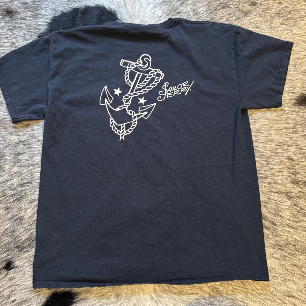 Vintage ⚓ Sailor Jerry Spiced Rum Anchor Graphic T-Shirt Black Size Large