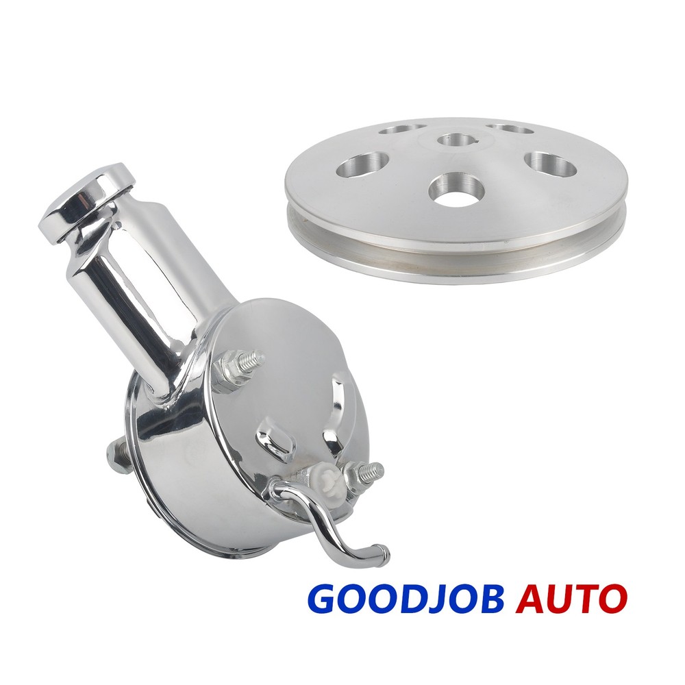 Chrome Saginaw Power Steering Pump w/ Single Groove Pulley Chevy 350 400