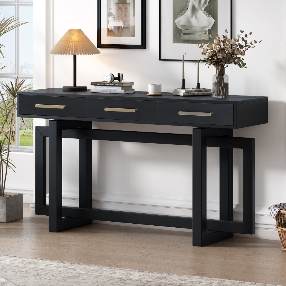 Elegant Black Console Table with 3 Drawers Extra Long Entryway Hallway Living