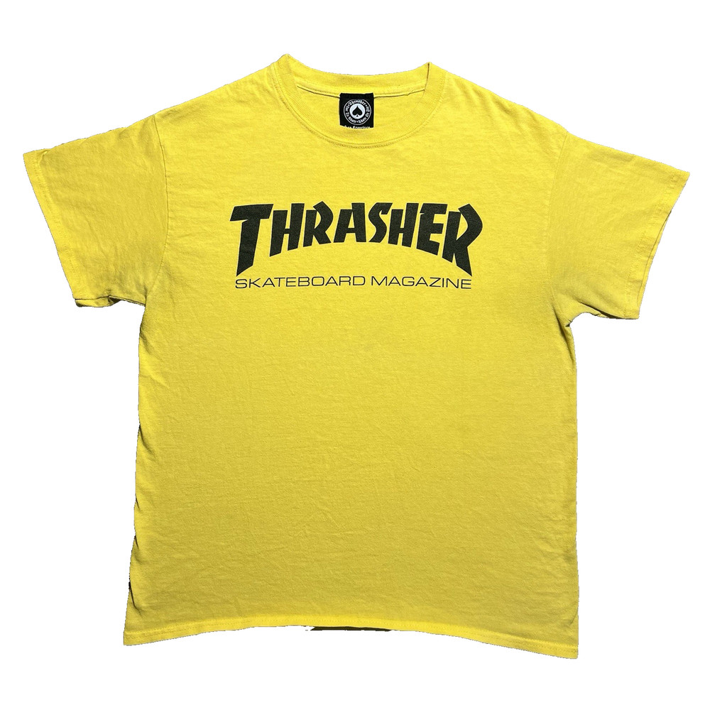 Thrasher T Shirt Mens Medium Yellow Skateboard Magazine Logo Graphic Streetwear