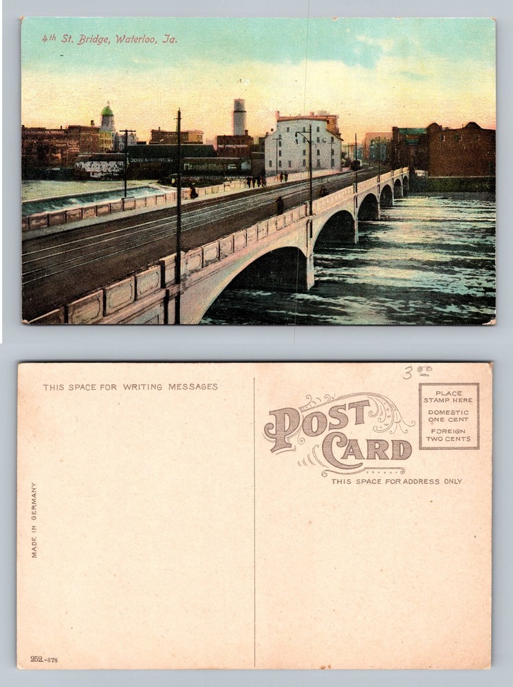 Waterloo, IA-Iowa, 4th Street Bridge River Scene Vintage Postcard