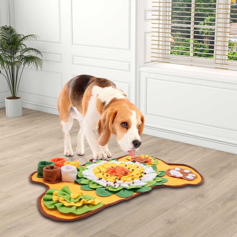 Snuffle Mat, Pet Treats Feeding Mat, Dog Feeding Mat Fleece Yellow, Orange