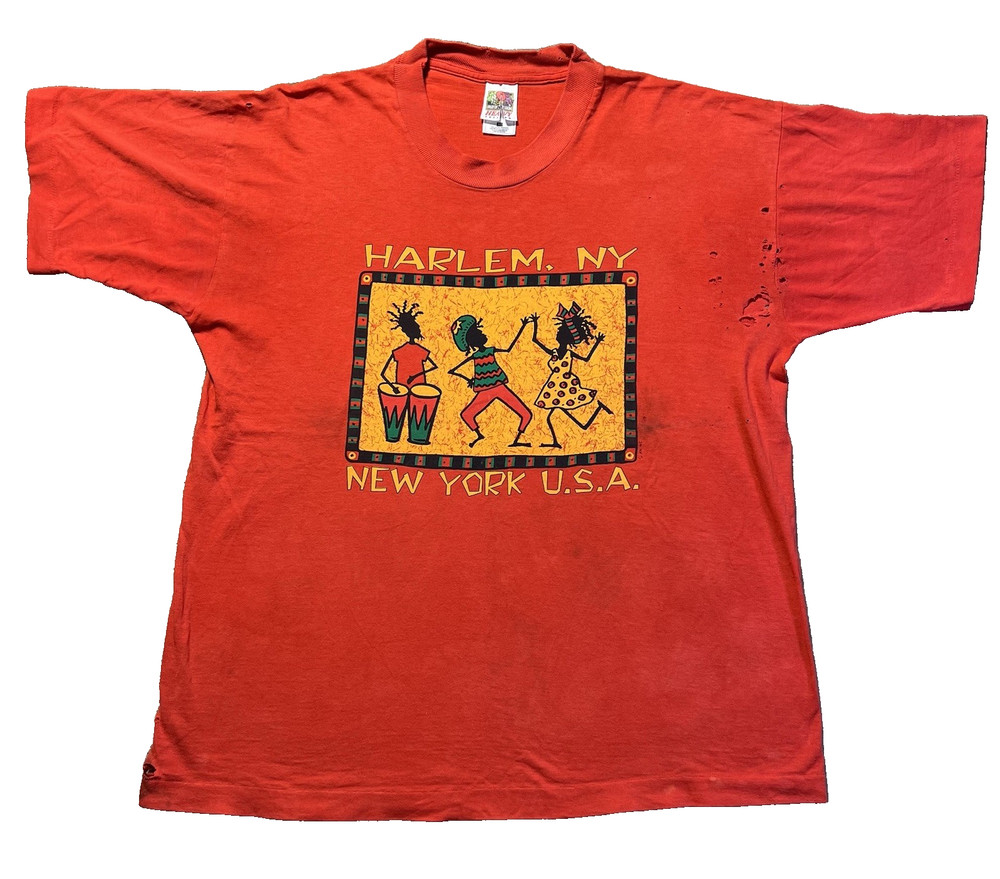 Harlem Shirt XL Vintage 90s New York USA Distressed NYC Graphic Tee