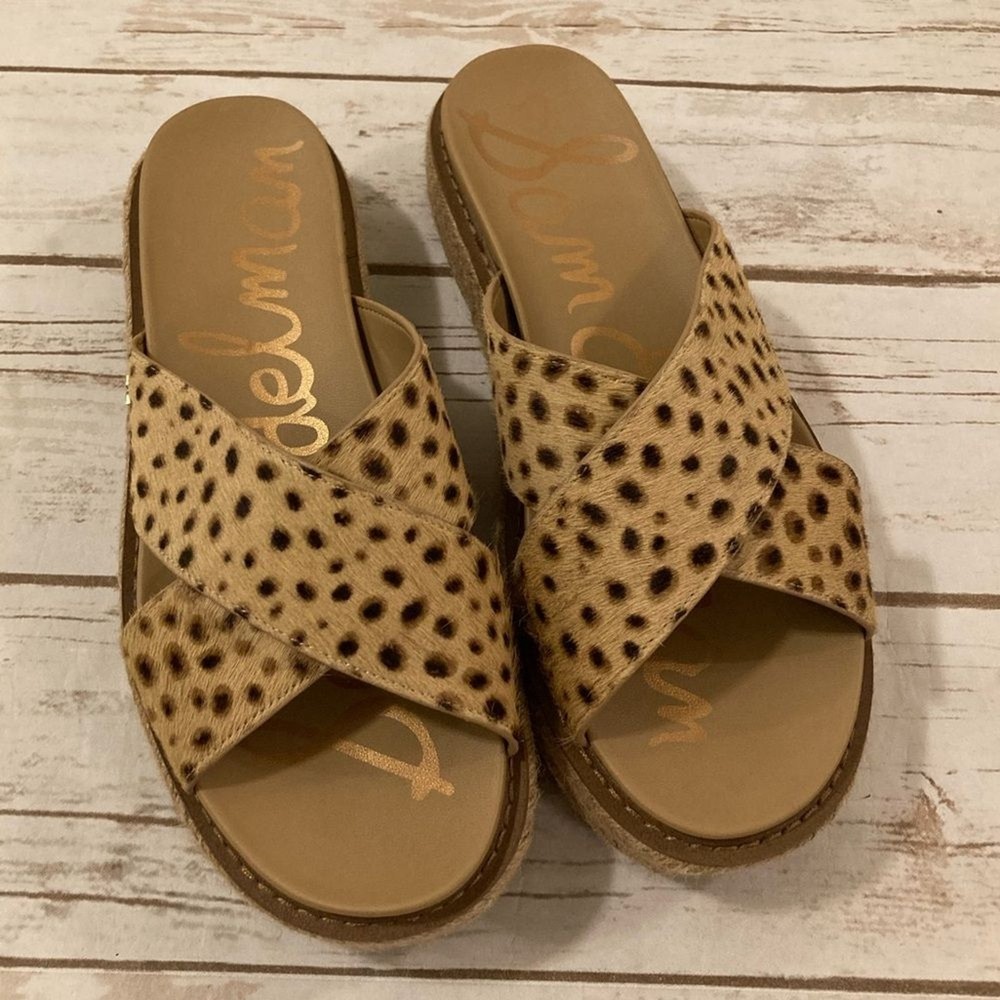 Sam Edelman Korina Platform Animal Print Slide Sandals Women's Size 9