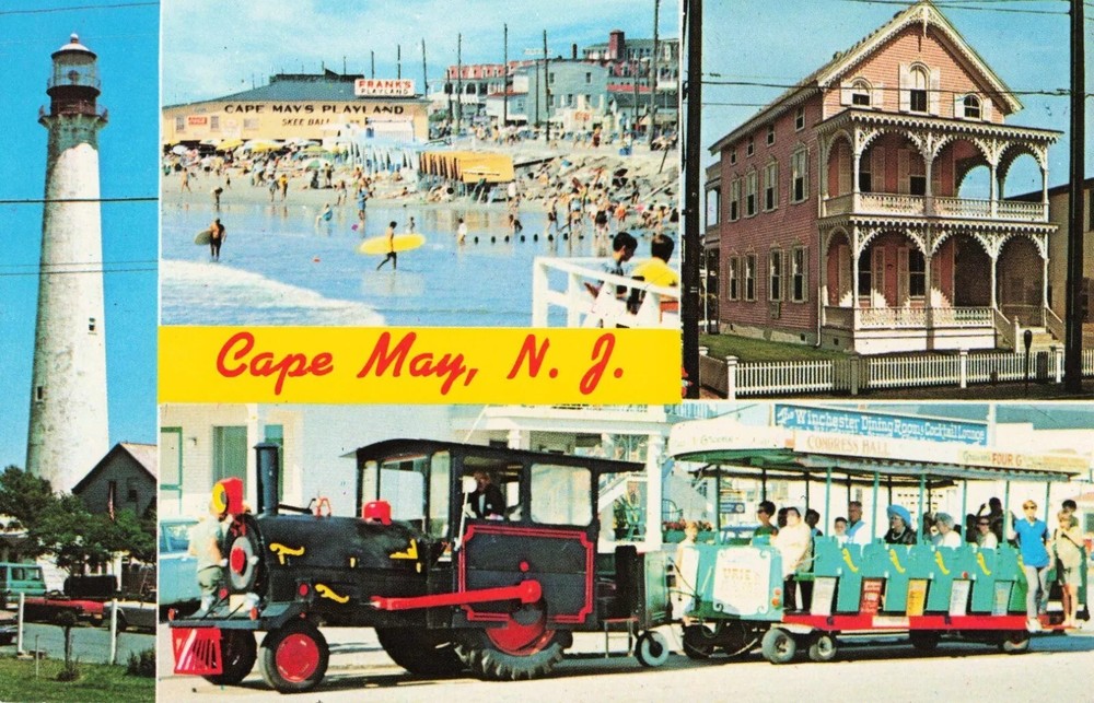 Postcard - Cape May New Jersey NJ Multiview - Beach, Lighthouse, & Train