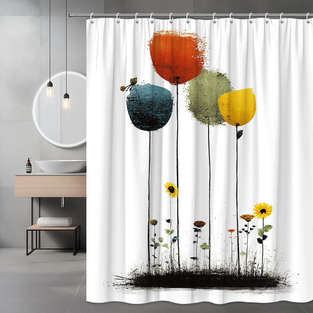 Abstract Floral Shower Curtain Modern Colorful Flower Print