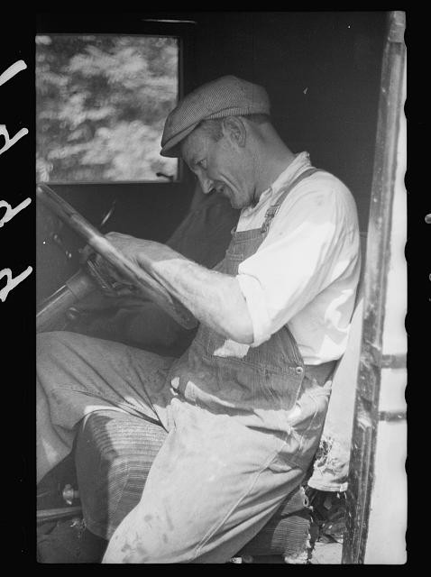 Photo:Berrien County Michigan 1940 Farmer in Truck Cab John Vachon