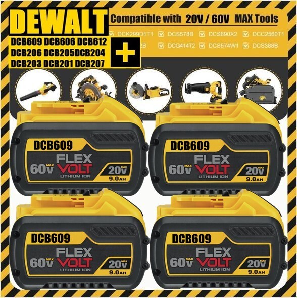 4-Pack 9.0Ah DeWalt FLEXVOLT 20V/60V MAX Lithium-ion Battery DCB609 DCB606