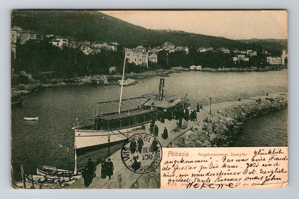 Croatia- Abbazia City & Waterfront View Postal Old Card Vintage c1911 Postcard