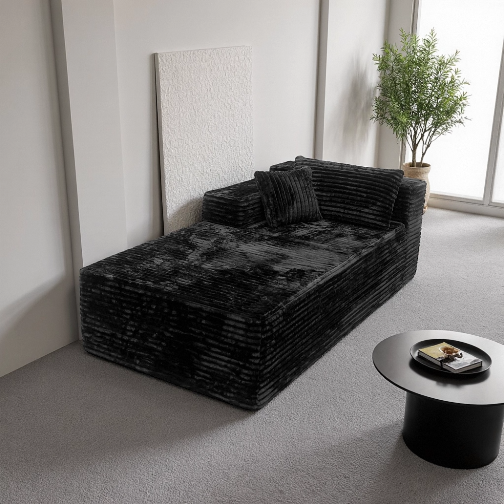 2-Seat Modular Sectional Sofa with Reversible Chaise - Black Plush Corduroy