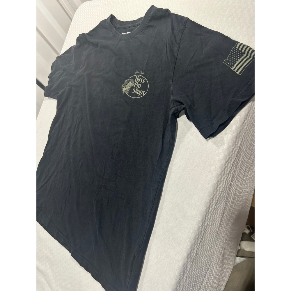 Bass Pro Shops Mens Graphic T-Shirt Black Short Sleeve American Flag Logo Large