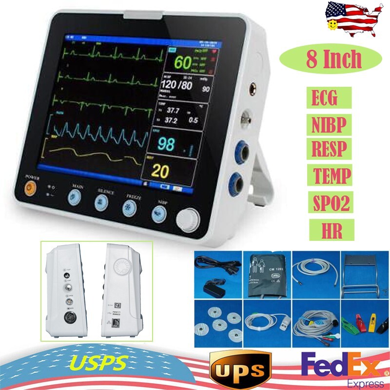 8'' Medical Portable ICU Vital Sign Patient Monitor 6-parameter ECG NIBP RESP HR