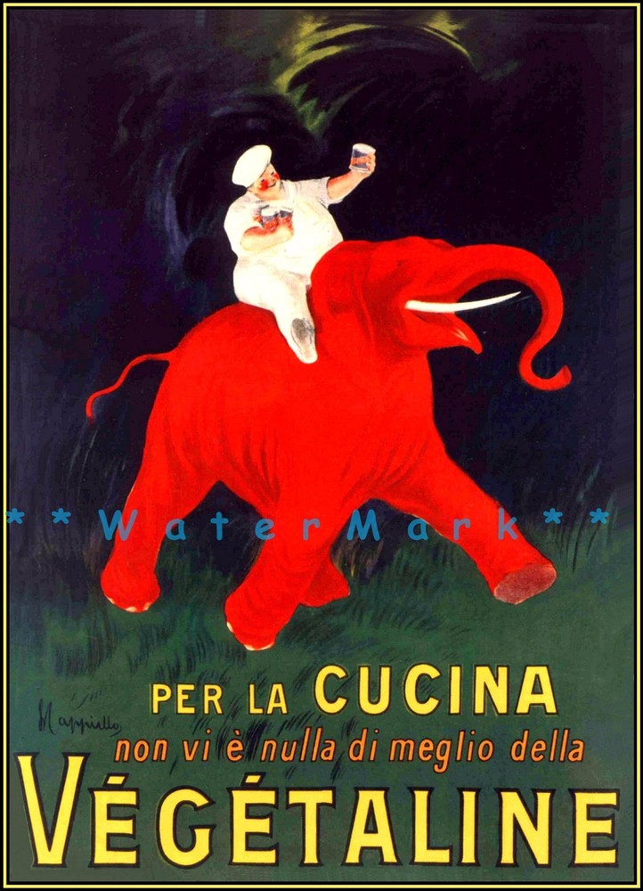 Per La Cucina 1912 Vegetaline Food Chef Red Elephant Italy Vintage Poster Print