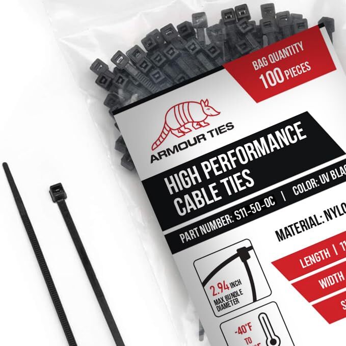 11-inch Black Zip Ties Heavy Duty UV Resistant Nylon Cable Ties, 50lb Tensile...