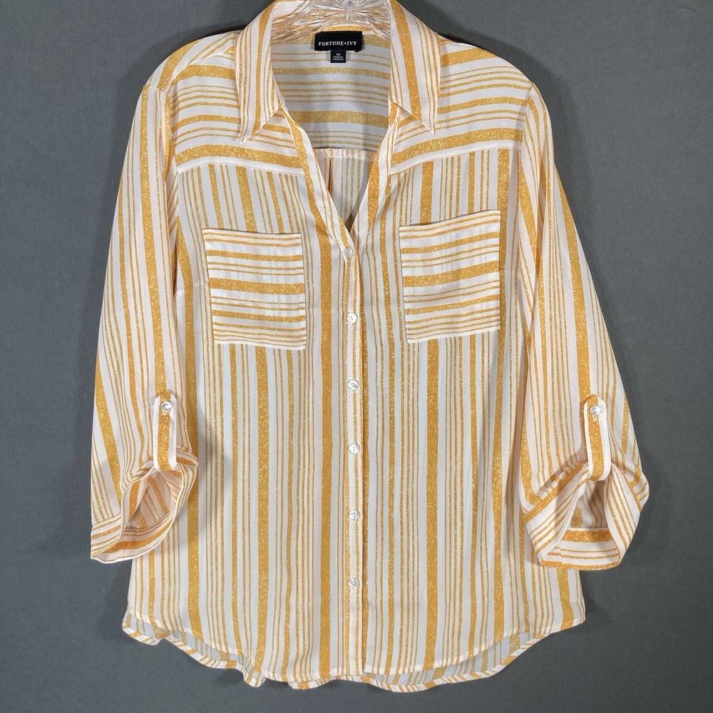 Fortune Ivy Top Long Sleeve Button Dress Shirt Bloused Womens Size XL Yellow