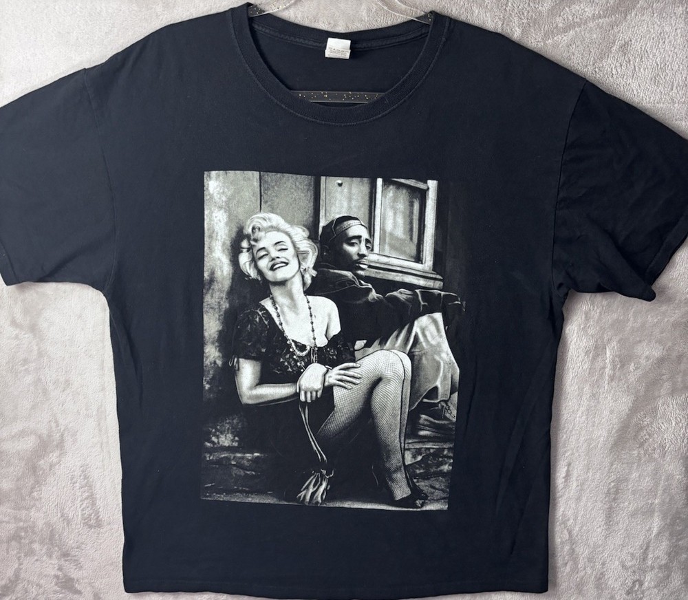 Marilyn Monroe Tupac Graphic T Shirt Men L Black Hip Hop Rap Pop Art Tee