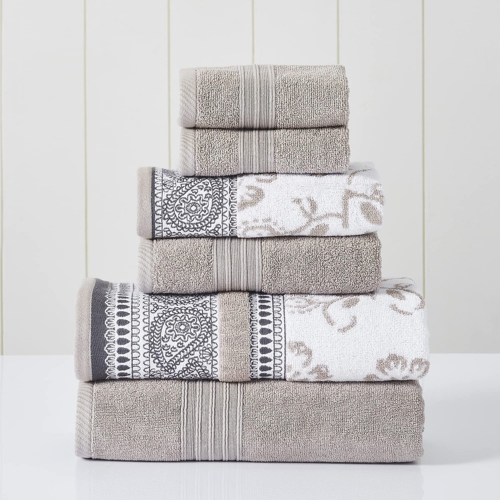 6-Piece Ophelia Fawn Jacquard Towel Set 2 Bath 2 Hand 2 Washcloths