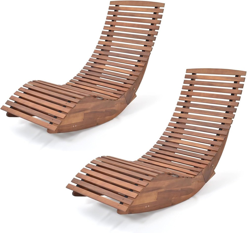 Outdoor Acacia Wood Rocking Chair with Widened Slatted Seat and High Back