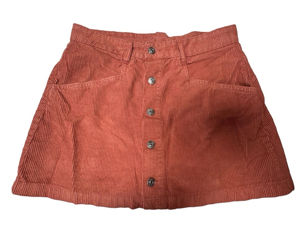 Free People Corduroy Mini Skirt Orange Rust Button Front Cotton Womens 8