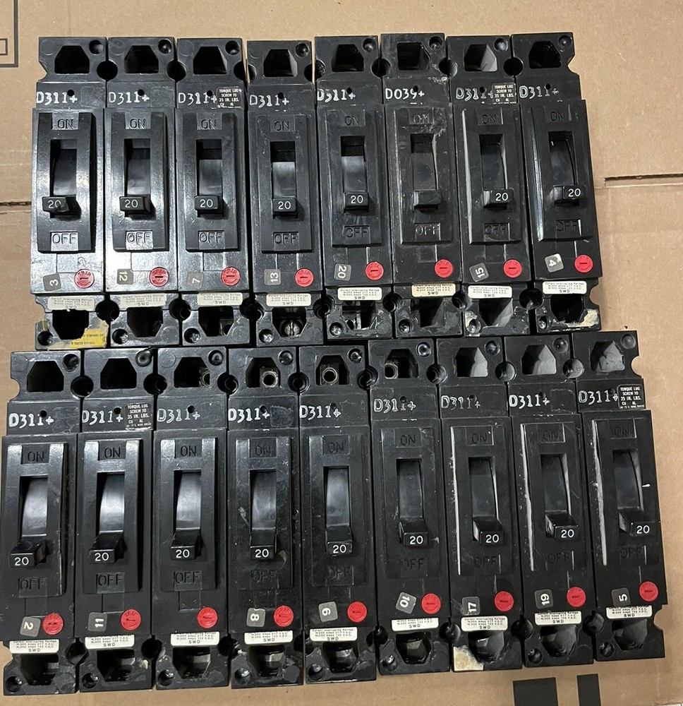 GE TED113020, 20 Amp, 277 Volt, 1 Pole, BLACK, Circuit Breaker Lot of 17. 1Price