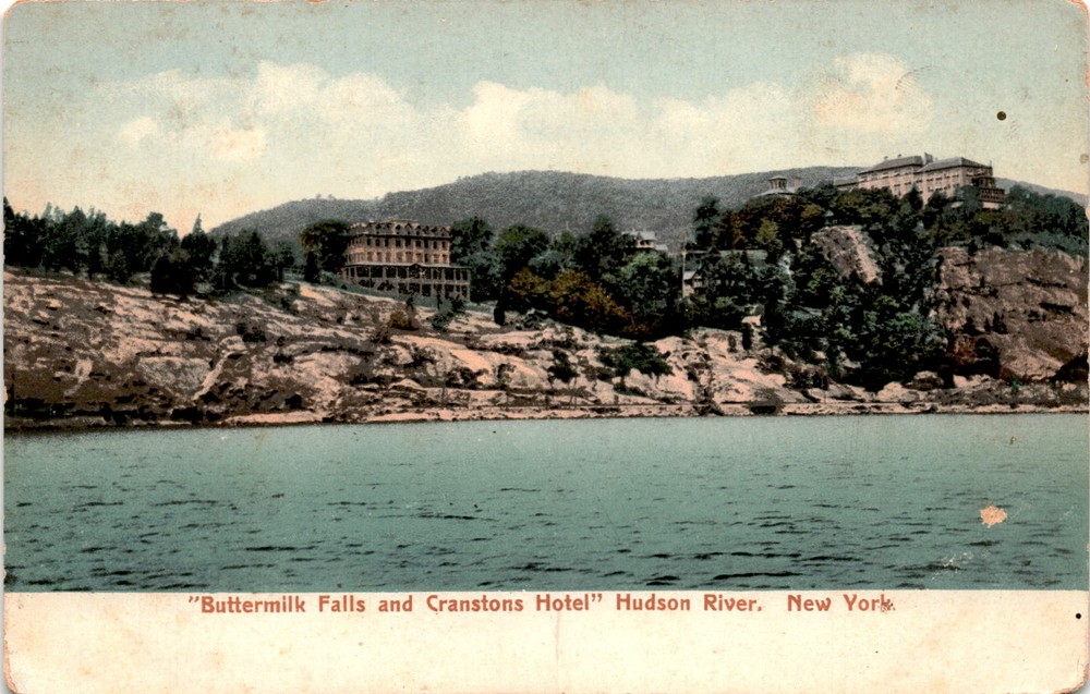 Buttermilk Falls, Cranstons Hotel, Hudson River, New York, American Postcard