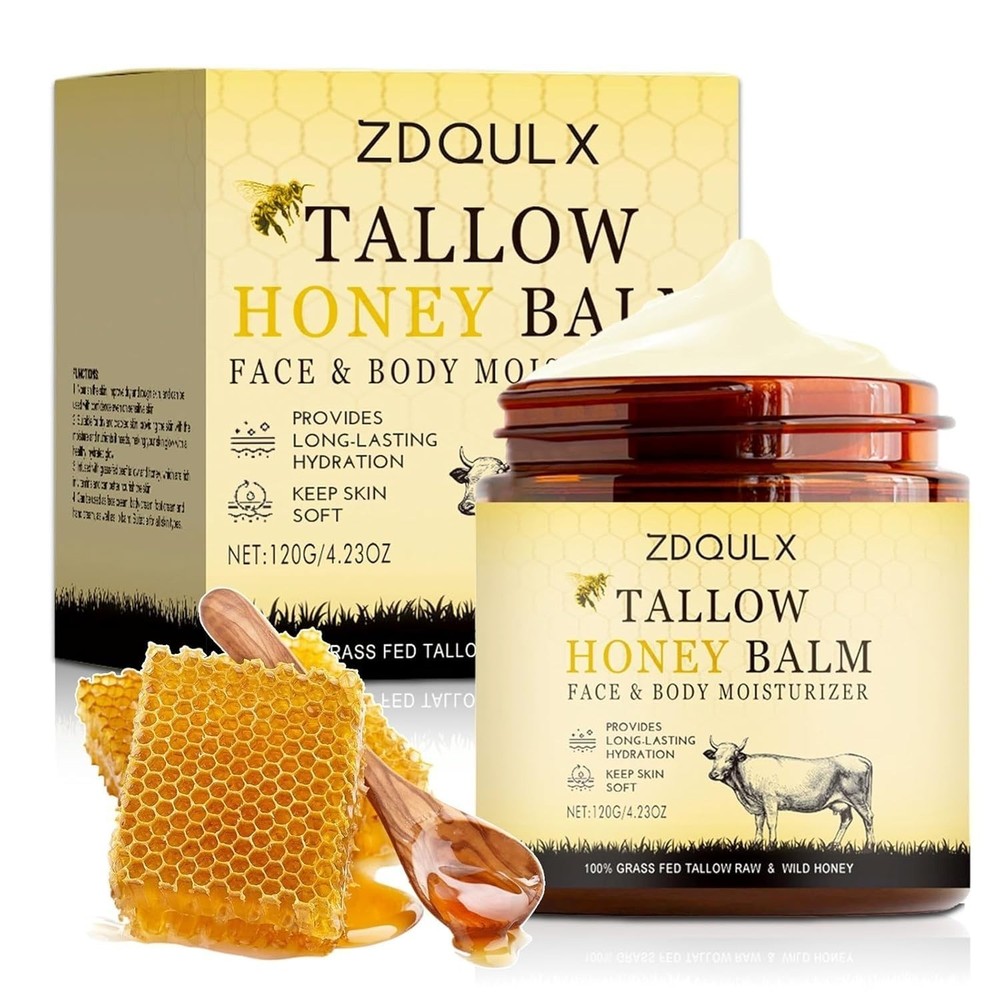 Beef Tallow for Skin, Tallow and Honey Balm for Face, Organic Grass-fed Beef