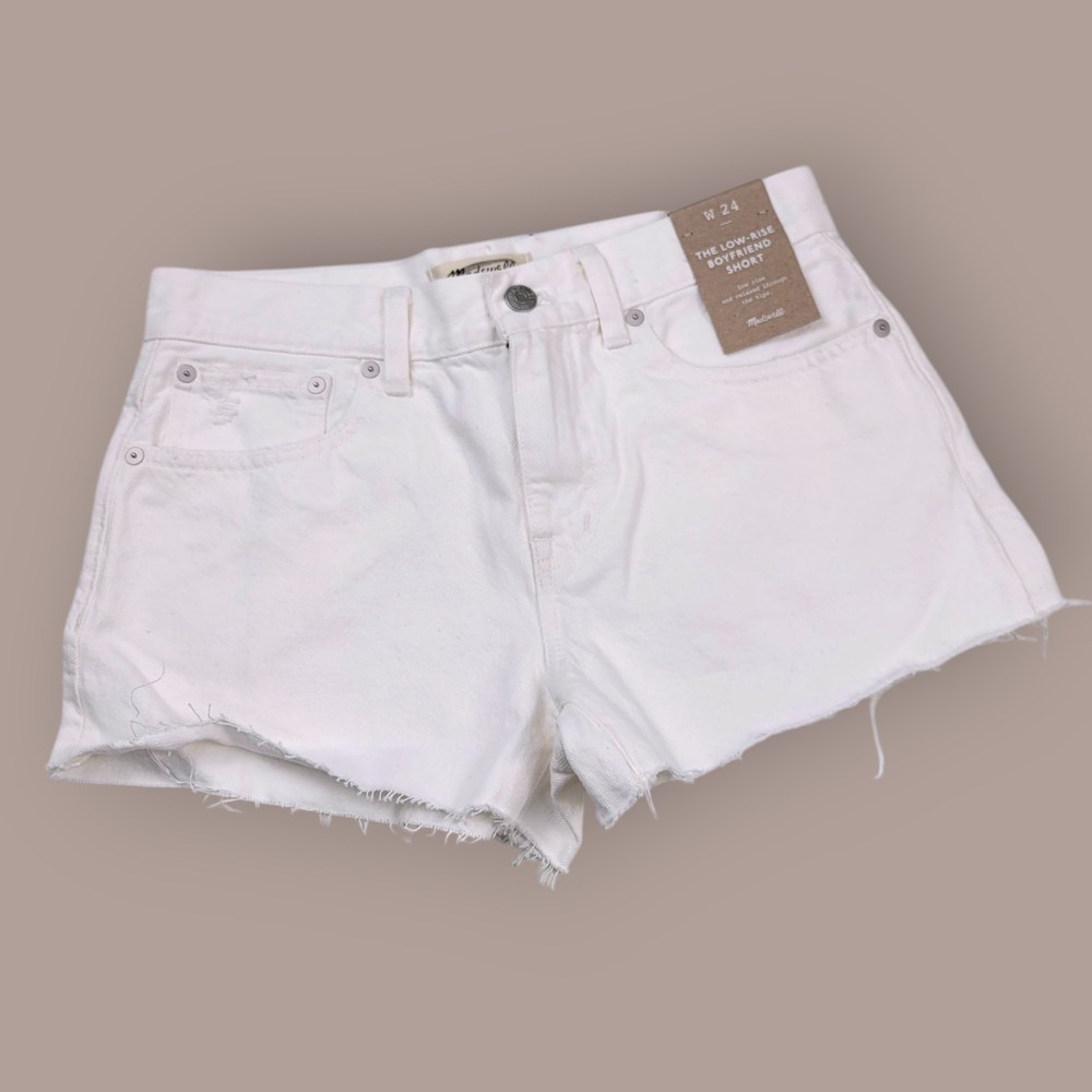 Madewell Low-Rise Boyfriend Denim Shorts Size 24 White Raw Hem Style
