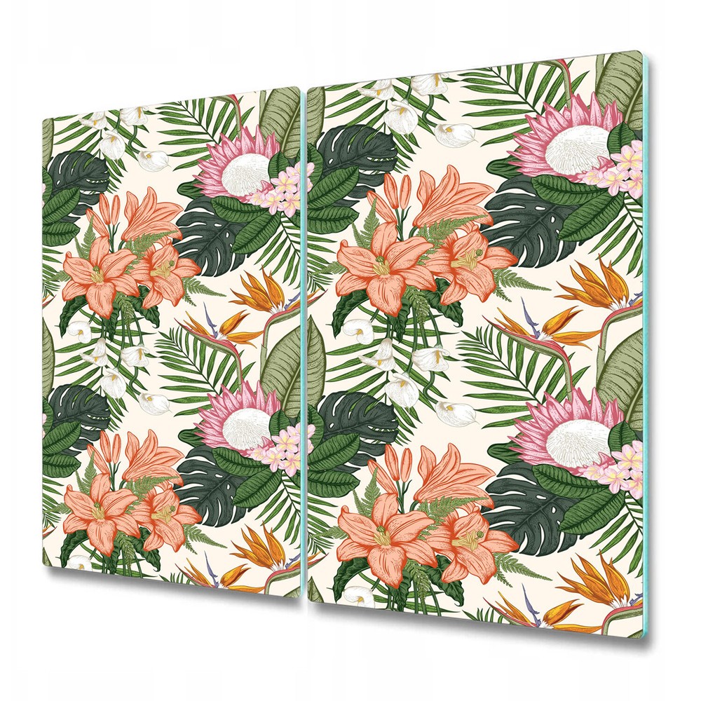 Glass Bread Board Kitchen Worktop Saver Kitchen Botanical floral green 2x30x52