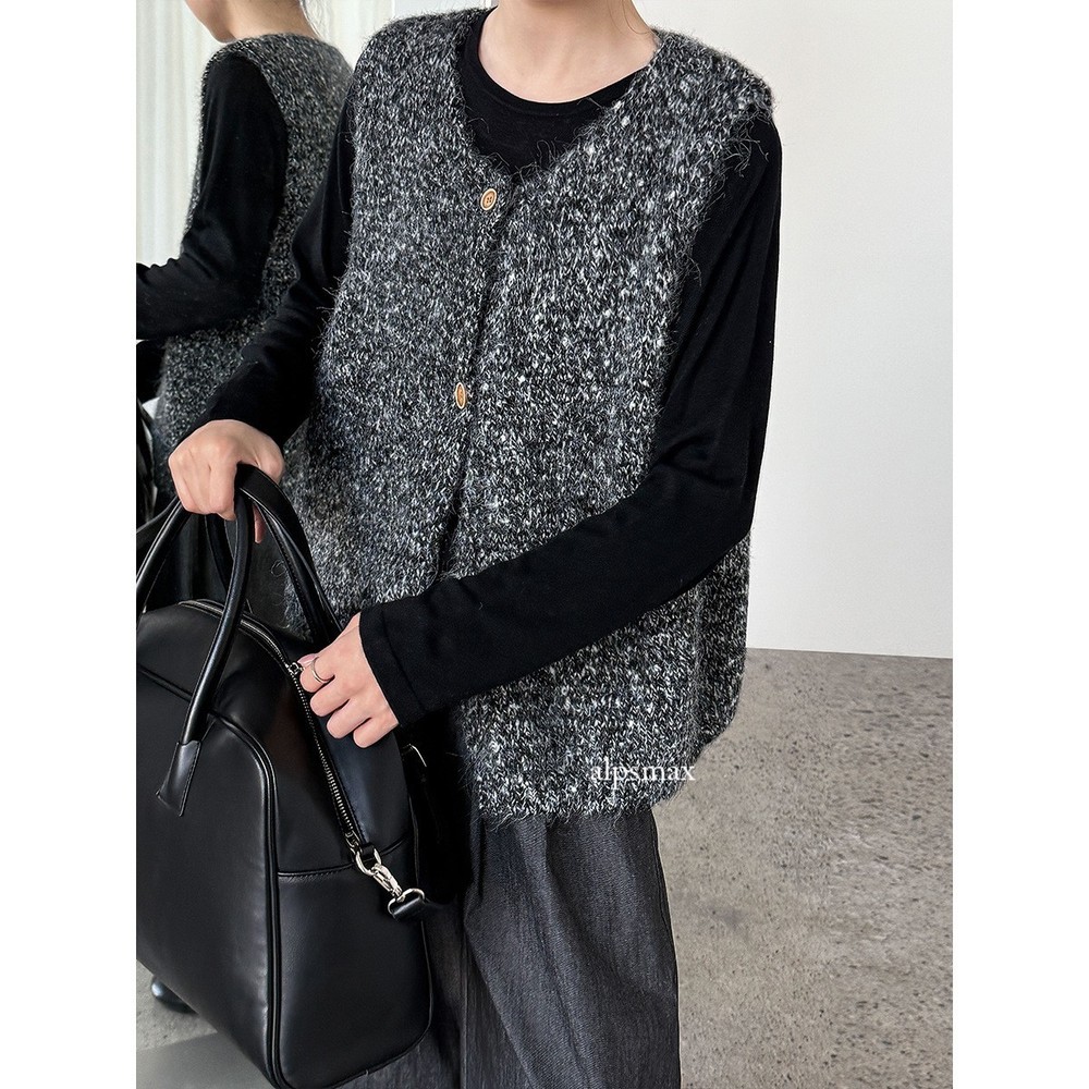 Wool Blend Knitted Vest Women's Autumn Korean Sleeveless Coat Gilet Waistcoats