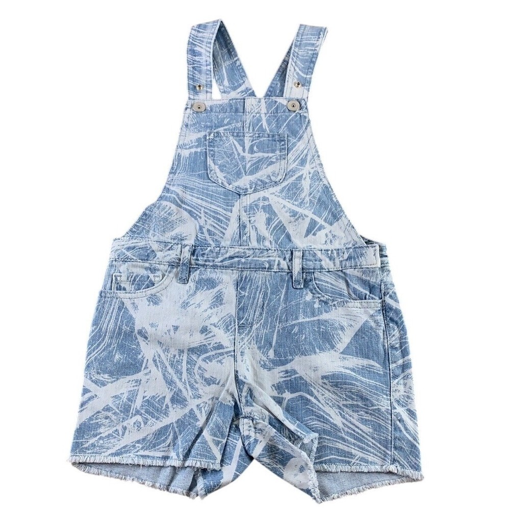 The Childrens Place Girls Blue Abstract Palm Print Denim Shortalls Size 6X/7 NWT-image