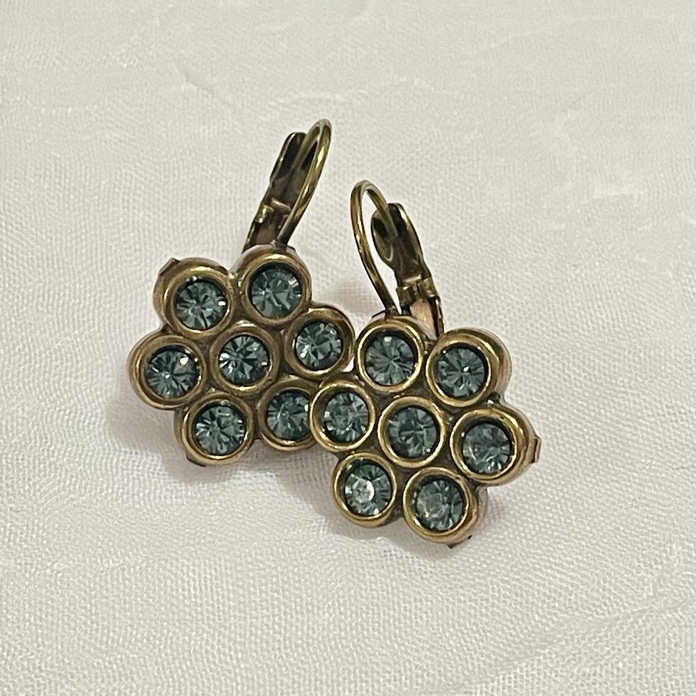 Liz Palacios Flower Earrings / Blue Swarovski Crystals Leverback