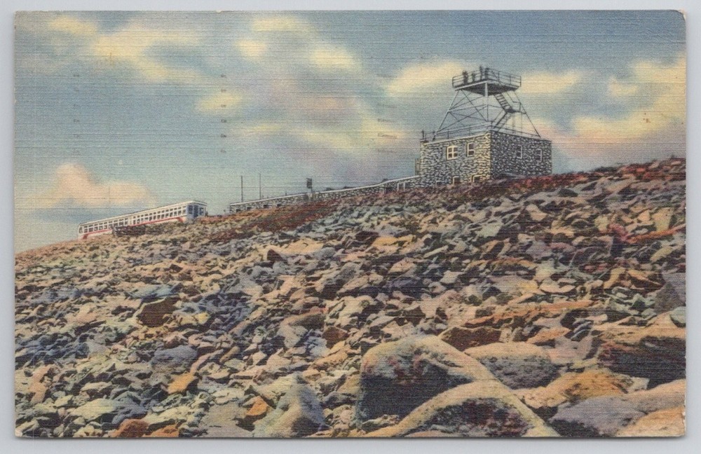 Pikes Peak Summit House Cog Train Colorado Linen Postcard 1940s