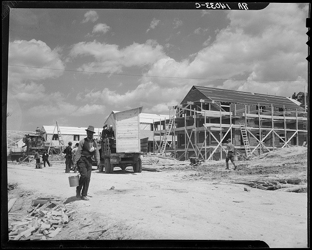 Photo:Berwyn Maryland 1936 House Construction Workers Lumber Trucks