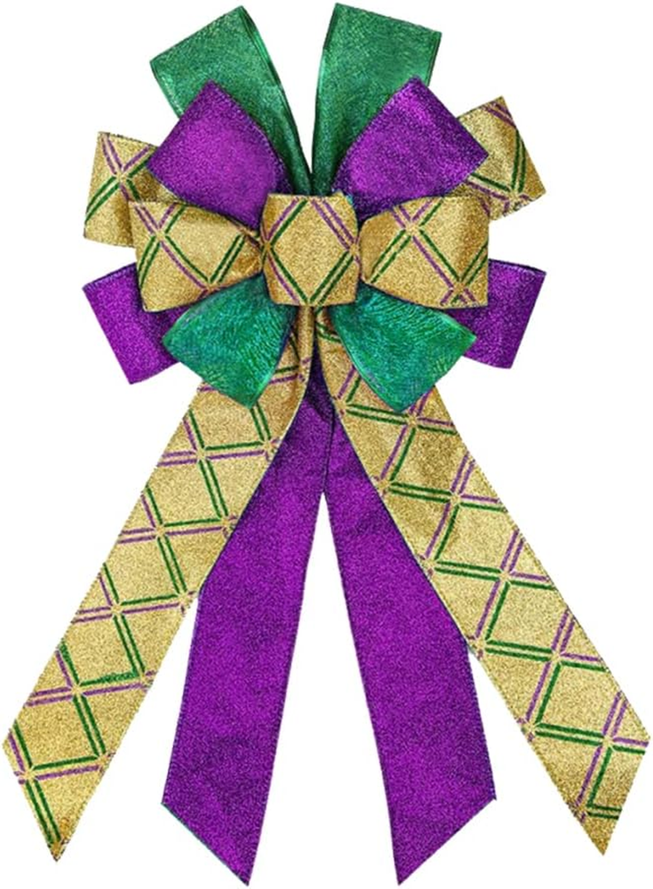 Mardi Gras Wreath Bows, Green Glitter Bows for Wreath for Carnival Party Decorat